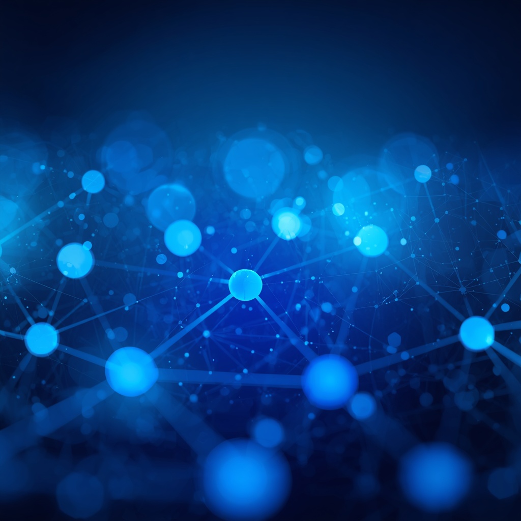 Abstract technology background with blue gradient and circular geometric patterns representing digital communication network
